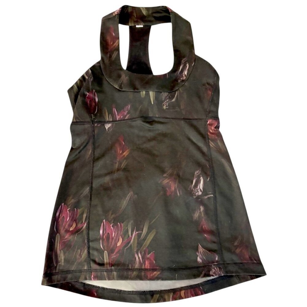 Lululemon Scoop Neck Tank Midnight Iris Black Floral Workout Top Racerback